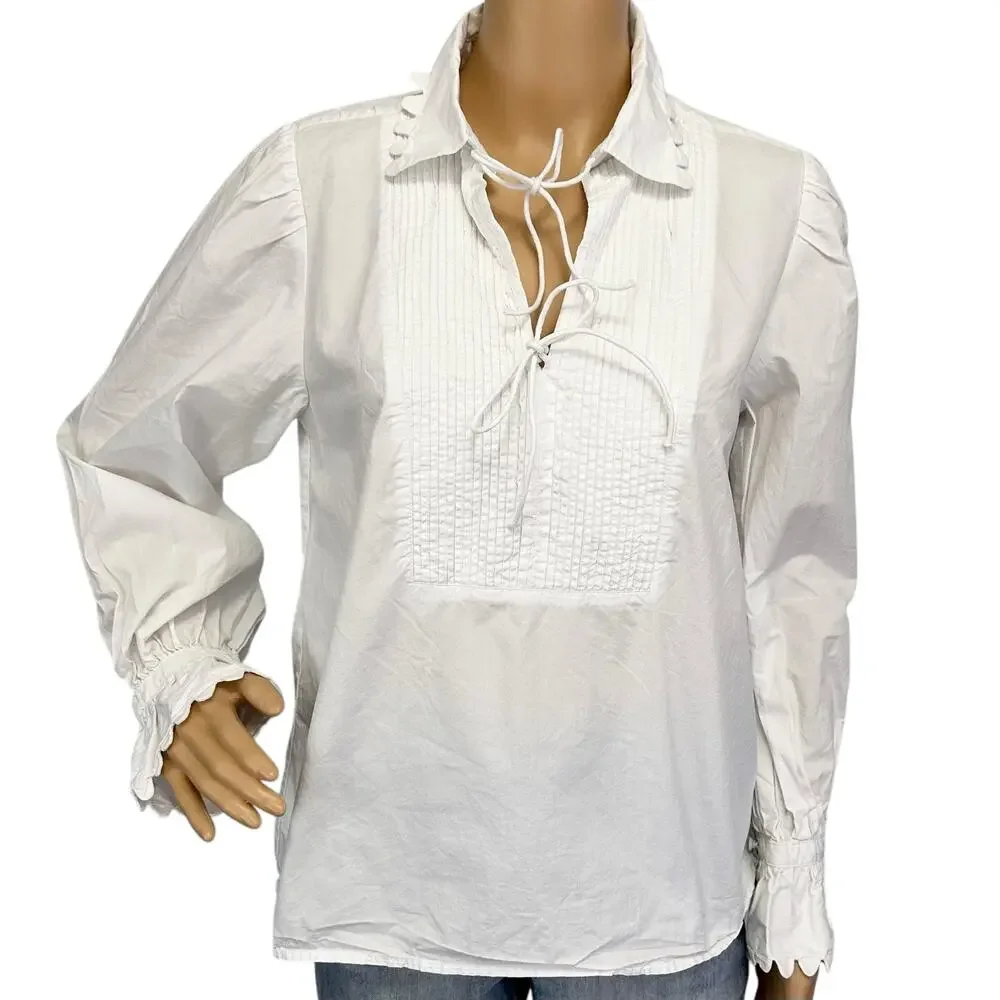 J. Crew Scalloped Cotton Poplin Popover Top White BL156 Size S - Picture 5 of 14
